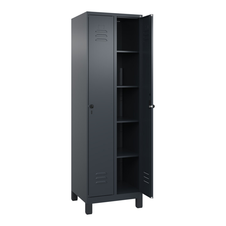 C+P Wäsche-Spind Classic PLUS, Füße, 2 Abteile, 1950x600x500mm, 7016/7016 Verschluss Sicherheits-Drehriegel