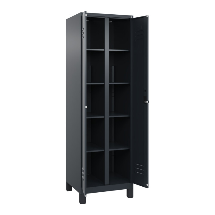 C+P Wäsche-Spind Classic PLUS, Füße, 2 Abteile, 1950x600x500mm, 7016/7016 Verschluss Sicherheits-Drehriegel Trennwand mittig