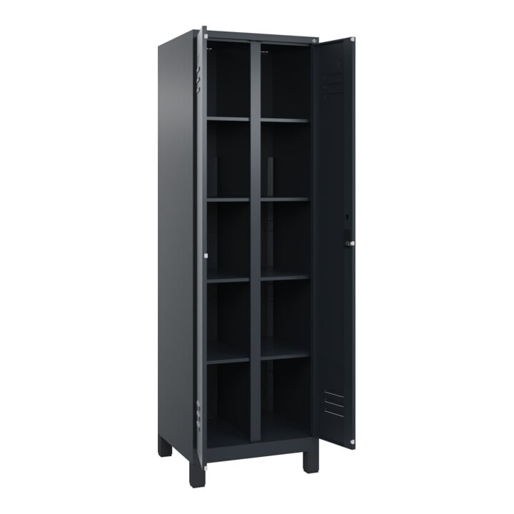 C+P Wäsche-Spind Classic PLUS, Füße, 2 Abteile, 1950x600x500mm, 7016/7016 Verschluss Zylinderschloss Trennwand mittig