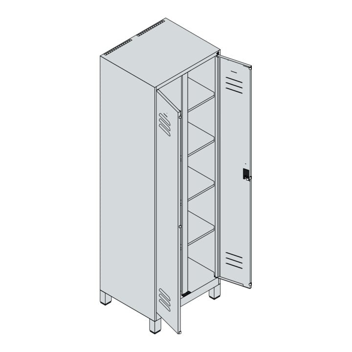 C+P Wäsche-Spind Classic PLUS, Füße, 2 Abteile, 1950x600x500mm, 7016/7016 Verschluss Zylinderschloss Trennwand mittig