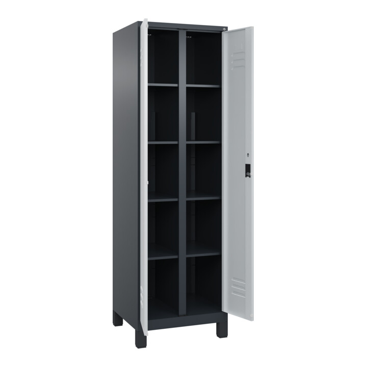 C+P Wäsche-Spind Classic PLUS, Füße, 2 Abteile, 1950x600x500mm, 7016/7035 Verschluss Zylinderschloss Trennwand mittig