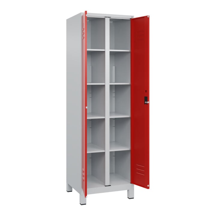 C+P Wäsche-Spind Classic PLUS, Füße, 2 Abteile, 1950x600x500mm, 7035/3020 Verschluss Zylinderschloss Trennwand mittig