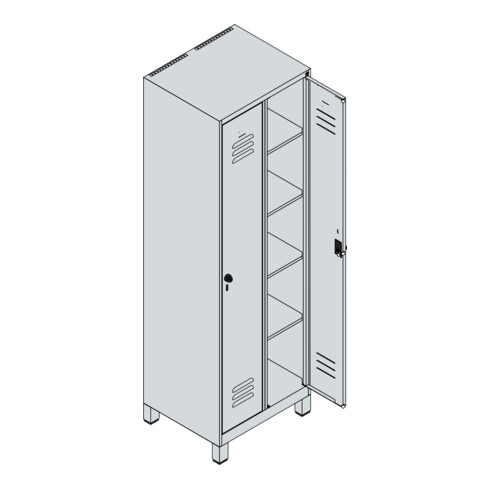 C+P Wäsche-Spind Classic PLUS, Füße, 2 Abteile, 1950x600x500mm, 7035/5023 Verschluss Sicherheits-Drehriegel