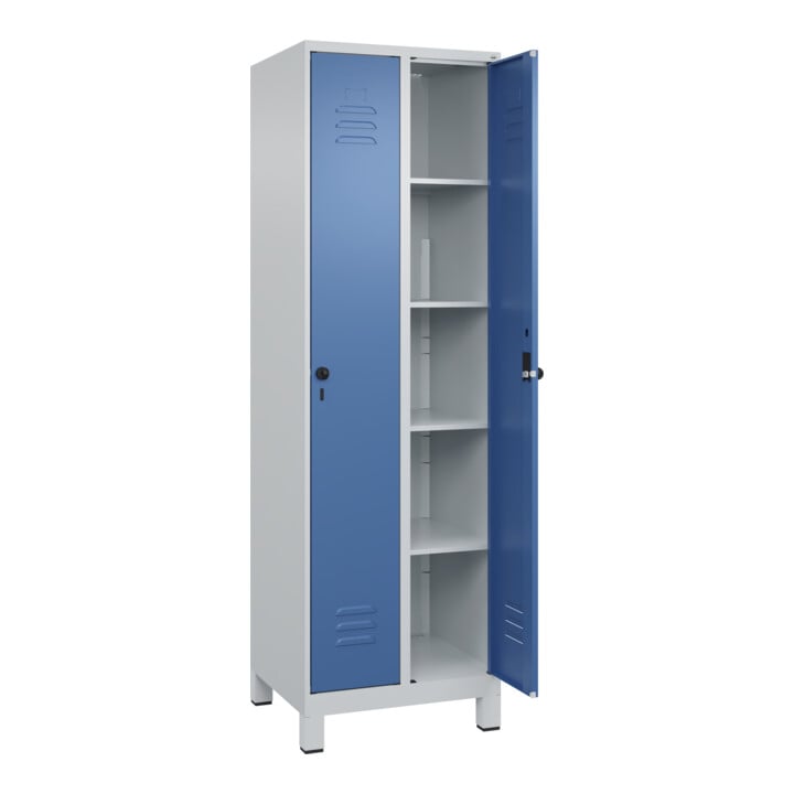 C+P Wäsche-Spind Classic PLUS, Füße, 2 Abteile, 1950x600x500mm, 7035/5023 Verschluss Sicherheits-Drehriegel