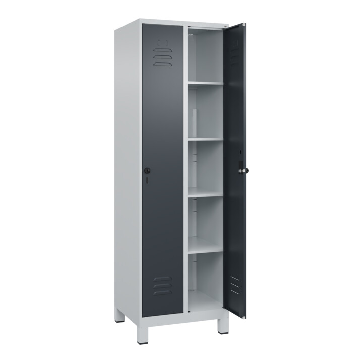 C+P Wäsche-Spind Classic PLUS, Füße, 2 Abteile, 1950x600x500mm, 7035/7016 Verschluss Sicherheits-Drehriegel