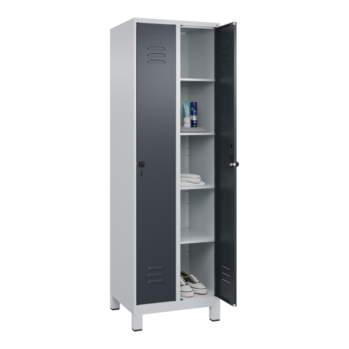 C+P Wäsche-Spind Classic PLUS, Füße, 2 Abteile, 1950x600x500mm, 7035/7016 Verschluss Sicherheits-Drehriegel