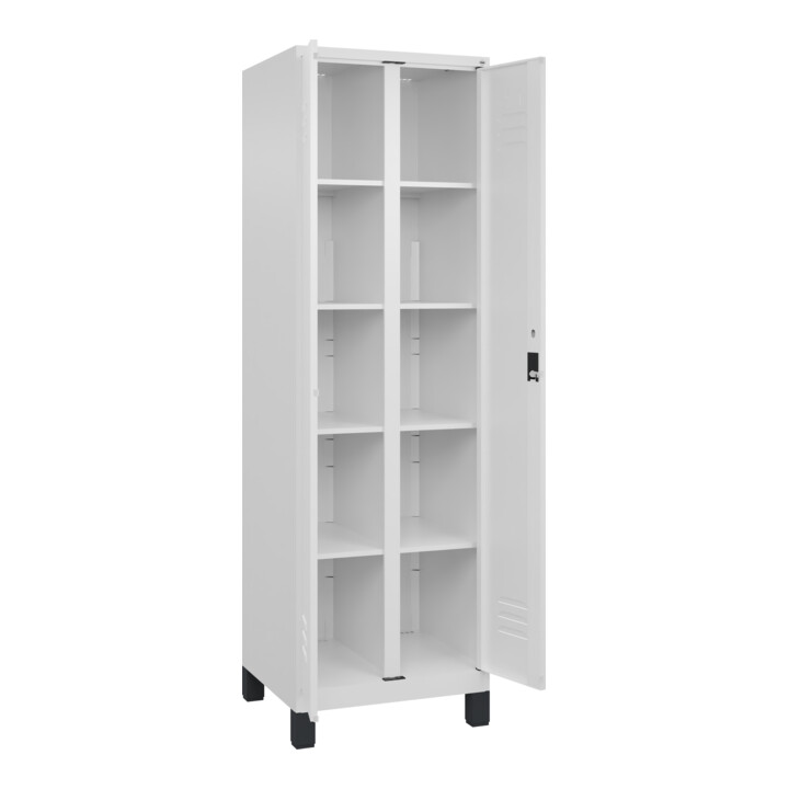 C+P Wäsche-Spind Classic PLUS, Füße, 2 Abteile, 1950x600x500mm, 9016/9016 Verschluss Zylinderschloss Trennwand mittig