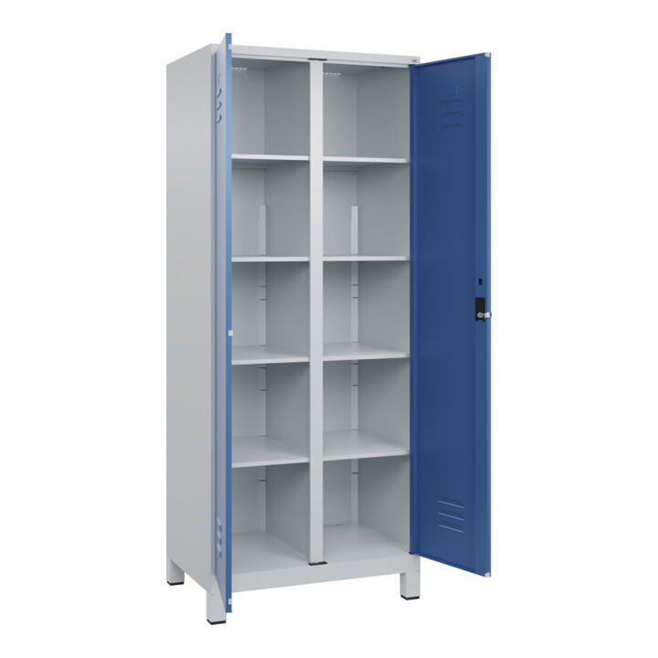 C+P Wäsche-Spind Classic PLUS, Füße, 2 Abteile, 1950x800x500mm, 7035/5023 Verschluss Sicherheits-Drehriegel Trennwand mittig