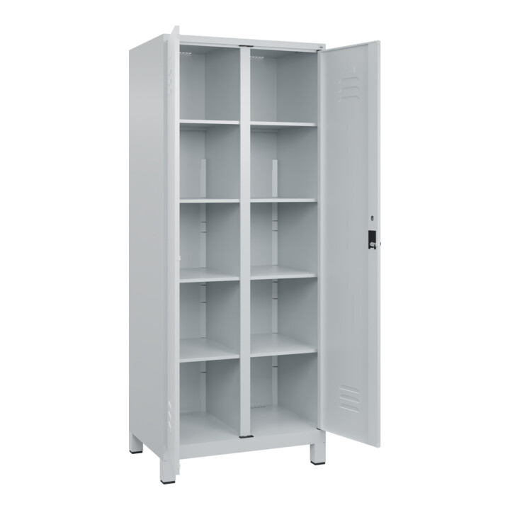 C+P Wäsche-Spind Classic PLUS, Füße, 2 Abteile, 1950x800x500mm, 7035/7035 Verschluss Sicherheits-Drehriegel Trennwand mittig