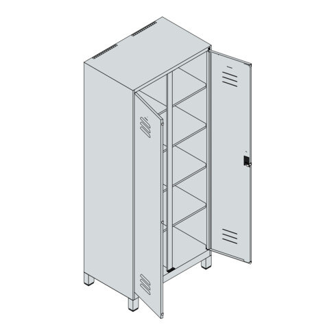 C+P Wäsche-Spind Classic PLUS, Füße, 2 Abteile, 1950x800x500mm, 7035/7035 Verschluss Sicherheits-Drehriegel Trennwand mittig