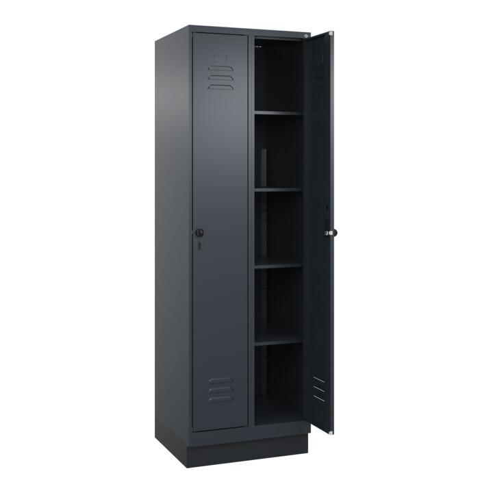 C+P Wäsche-Spind Classic PLUS, Sockel, 2 Abteile, 1950x600x500mm, 7016/7016 Verschluss Sicherheits-Drehriegel
