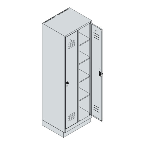 C+P Wäsche-Spind Classic PLUS, Sockel, 2 Abteile, 1950x600x500mm, 7035/2004 Verschluss Sicherheits-Drehriegel