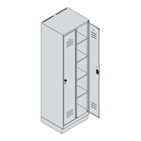 C+P Wäsche-Spind Classic PLUS, Sockel, 2 Abteile, 1950x600x500mm, 7035/3003 Verschluss Sicherheits-Drehriegel