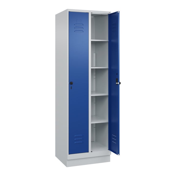 C+P Wäsche-Spind Classic PLUS, Sockel, 2 Abteile, 1950x600x500mm, 7035/5010 Verschluss Sicherheits-Drehriegel