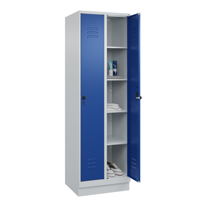 C+P Wäsche-Spind Classic PLUS, Sockel, 2 Abteile, 1950x600x500mm, 7035/5010 Verschluss Sicherheits-Drehriegel