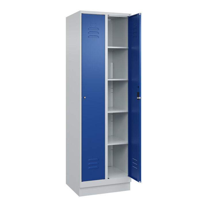 C+P Wäsche-Spind Classic PLUS, Sockel, 2 Abteile, 1950x600x500mm, 7035/5010 Verschluss Zylinderschloss