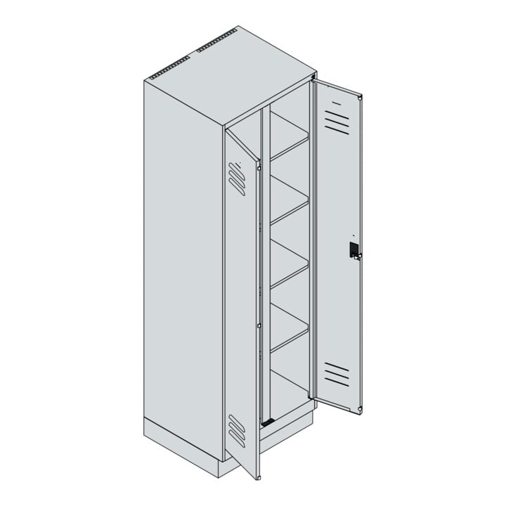 C+P Wäsche-Spind Classic PLUS, Sockel, 2 Abteile, 1950x600x500mm, 7035/5023 Verschluss Sicherheits-Drehriegel Trennwand mittig