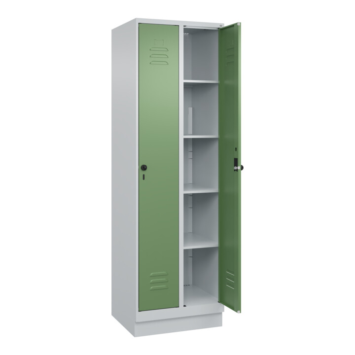 C+P Wäsche-Spind Classic PLUS, Sockel, 2 Abteile, 1950x600x500mm, 7035/6011 Verschluss Sicherheits-Drehriegel