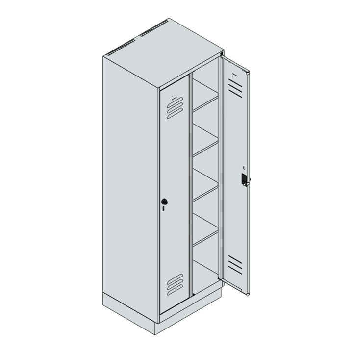 C+P Wäsche-Spind Classic PLUS, Sockel, 2 Abteile, 1950x600x500mm, 7035/6011 Verschluss Sicherheits-Drehriegel