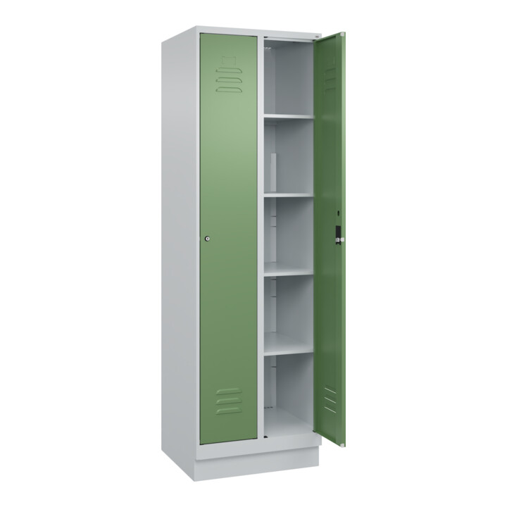 C+P Wäsche-Spind Classic PLUS, Sockel, 2 Abteile, 1950x600x500mm, 7035/6011 Verschluss Zylinderschloss