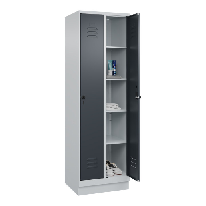 C+P Wäsche-Spind Classic PLUS, Sockel, 2 Abteile, 1950x600x500mm, 7035/7016 Verschluss Sicherheits-Drehriegel