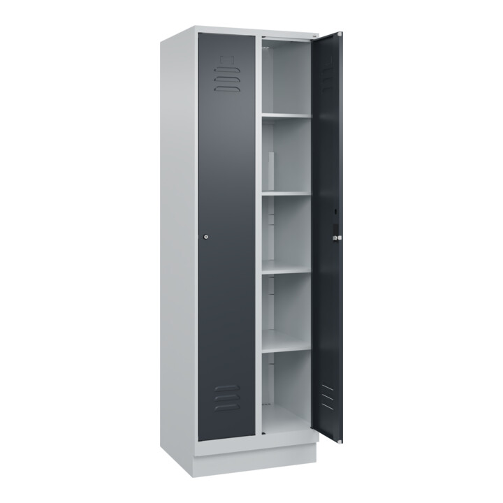 C+P Wäsche-Spind Classic PLUS, Sockel, 2 Abteile, 1950x600x500mm, 7035/7016 Verschluss Zylinderschloss