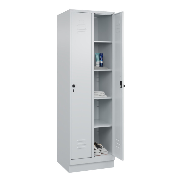 C+P Wäsche-Spind Classic PLUS, Sockel, 2 Abteile, 1950x600x500mm, 7035/7035 Verschluss Sicherheits-Drehriegel