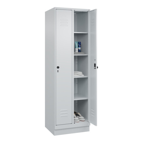C+P Wäsche-Spind Classic PLUS, Sockel, 2 Abteile, 1950x600x500mm, 7035/7035 Verschluss Sicherheits-Drehriegel