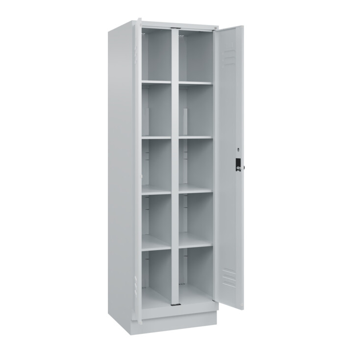 C+P Wäsche-Spind Classic PLUS, Sockel, 2 Abteile, 1950x600x500mm, 7035/7035 Verschluss Sicherheits-Drehriegel Trennwand mittig