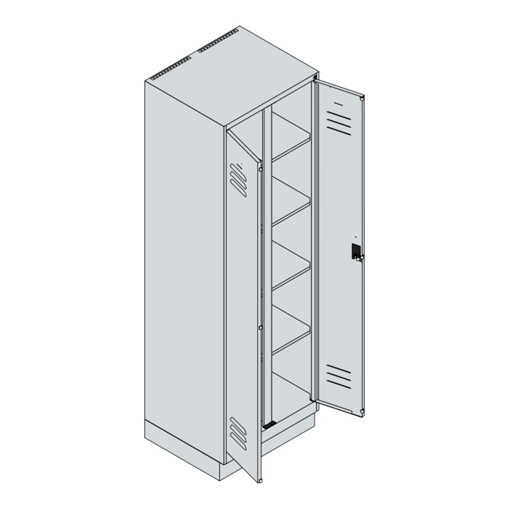 C+P Wäsche-Spind Classic PLUS, Sockel, 2 Abteile, 1950x600x500mm, 9016/9016 Verschluss Sicherheits-Drehriegel Trennwand mittig