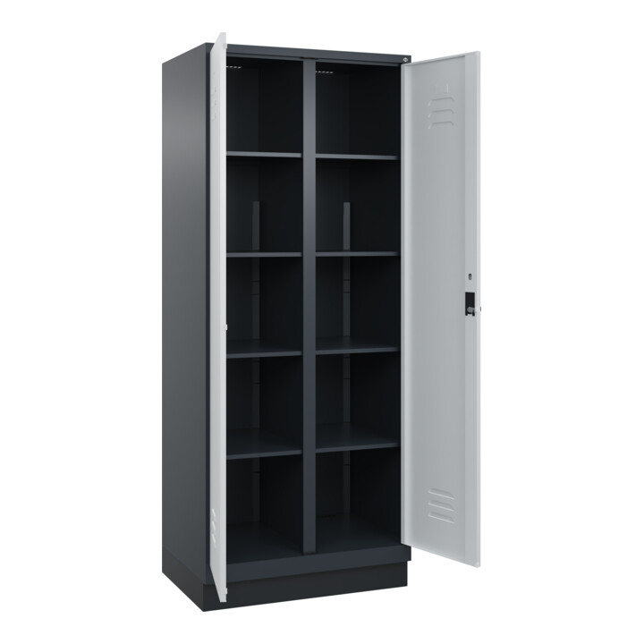 C+P Wäsche-Spind Classic PLUS, Sockel, 2 Abteile, 1950x800x500mm, 7016/7035 Verschluss Sicherheits-Drehriegel Trennwand mittig