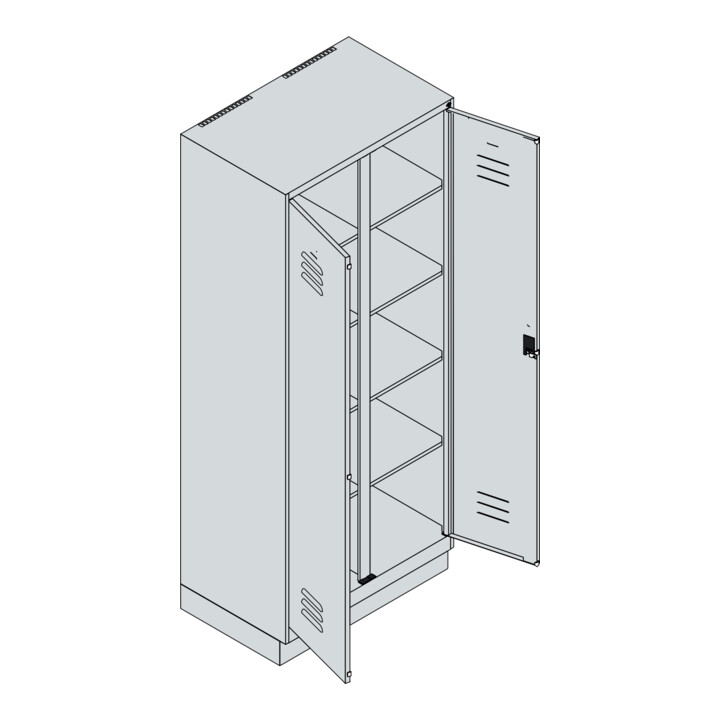 C+P Wäsche-Spind Classic PLUS, Sockel, 2 Abteile, 1950x800x500mm, 7035/0024 Verschluss Zylinderschloss Trennwand mittig