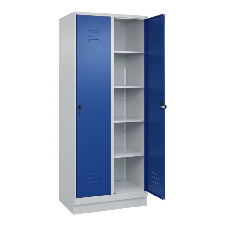 C+P Wäsche-Spind Classic PLUS, Sockel, 2 Abteile, 1950x800x500mm, 7035/5010 Verschluss Sicherheits-Drehriegel