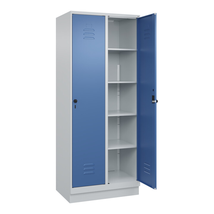 C+P Wäsche-Spind Classic PLUS, Sockel, 2 Abteile, 1950x800x500mm, 7035/5023 Verschluss Sicherheits-Drehriegel