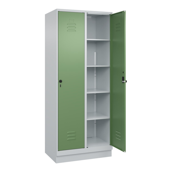 C+P Wäsche-Spind Classic PLUS, Sockel, 2 Abteile, 1950x800x500mm, 7035/6011 Verschluss Sicherheits-Drehriegel