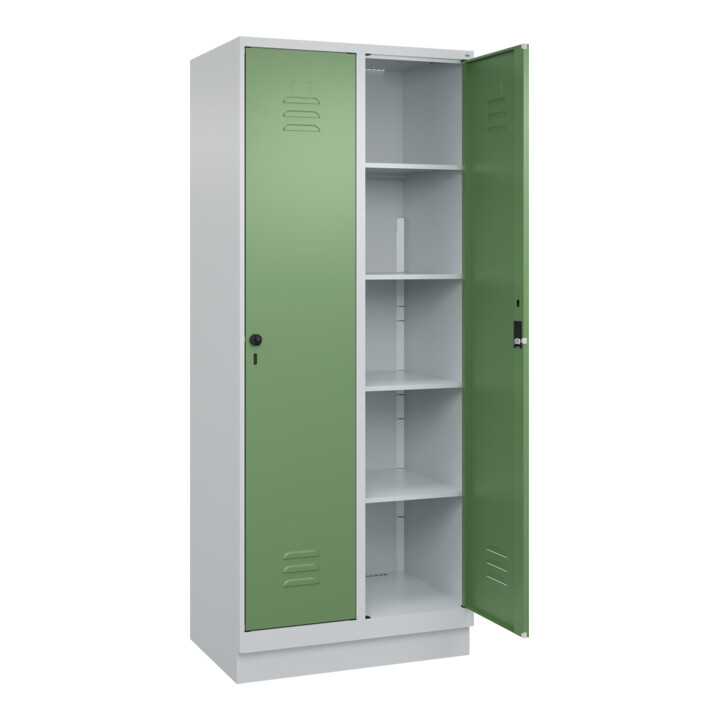 C+P Wäsche-Spind Classic PLUS, Sockel, 2 Abteile, 1950x800x500mm, 7035/6011 Verschluss Zylinderschloss