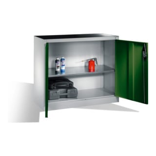 C+P Werkzeug-Beistellschrank mit Drehtüren, innen 1 Boden, H1000xB1200xT400mm Front Resedagrün Korpus Lichtgrau