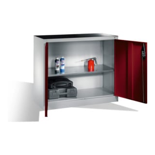 C+P Werkzeug-Beistellschrank mit Drehtüren, innen 1 Boden, H1000xB1200xT400mm Front Rubinrot Korpus Lichtgrau
