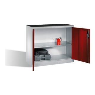 C+P Werkzeug-Beistellschrank mit Drehtüren, innen 1 Boden, H1000xB1200xT500mm Front Rubinrot Korpus Lichtgrau
