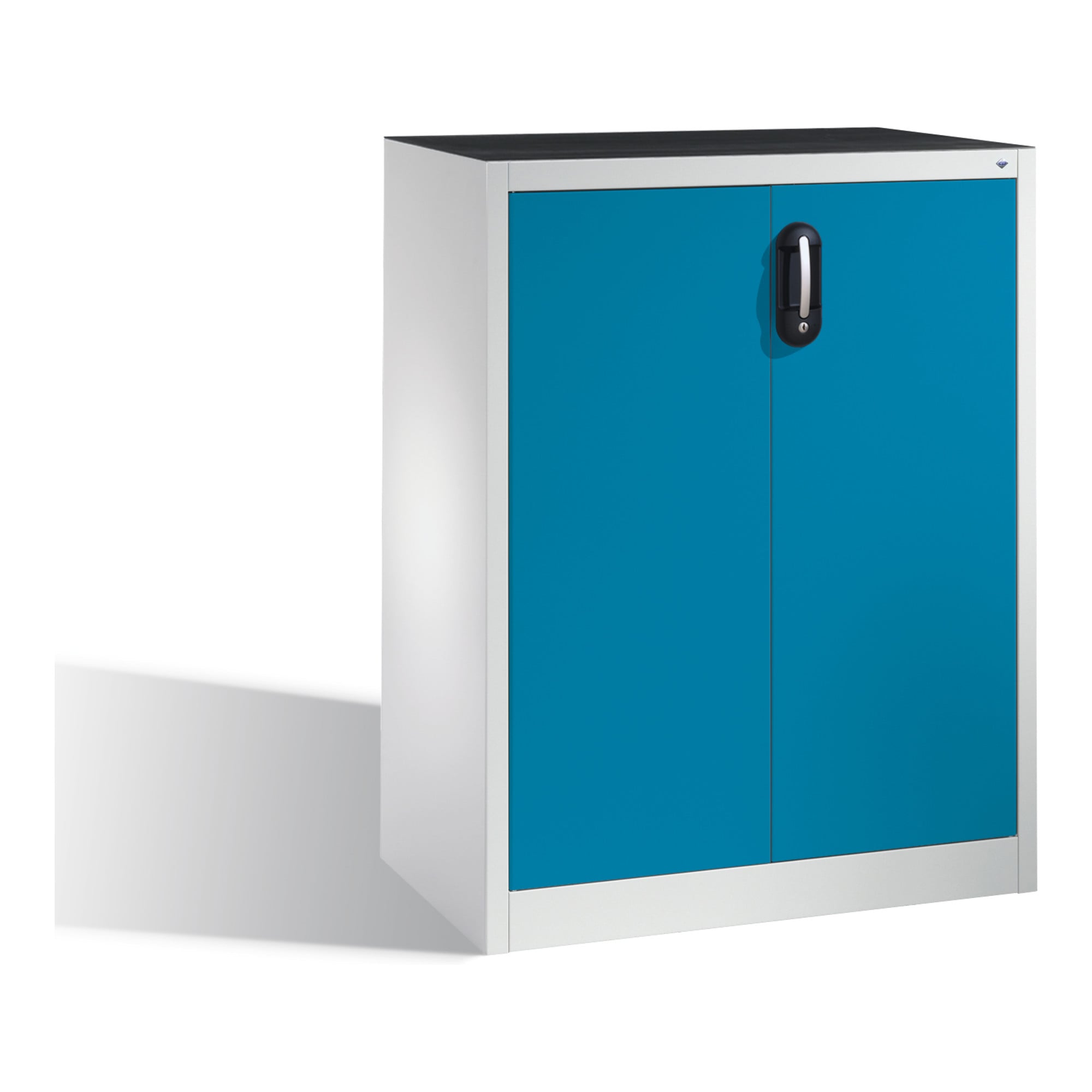 C+P Werkzeug-Beistellschrank mit Drehtüren, innen 2 Böden, H1200xB930xT500mm Front Lichtblau Korpus Lichtgrau ; C + P Möbelsysteme