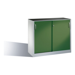 C+P Werkzeug-Beistellschrank mit Schiebetüren innen 1 Boden Front Resedagrün Korpus Lichtgrau