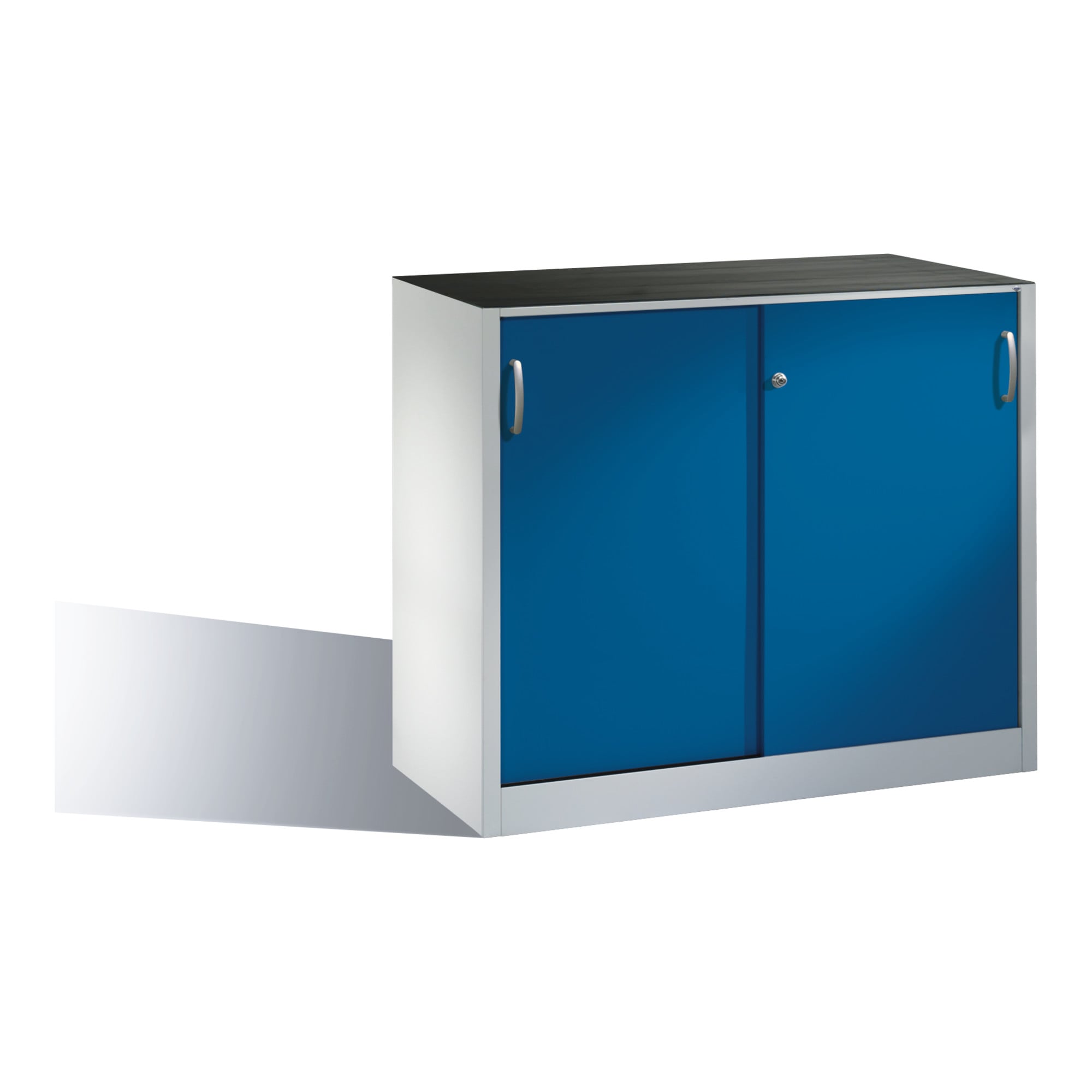 C+P Werkzeug-Beistellschrank mit Schiebetüren, innen 1 Boden, H1000xB1200xT500mm Front Enzianblau Korpus Lichtgrau ; C + P Möbelsysteme