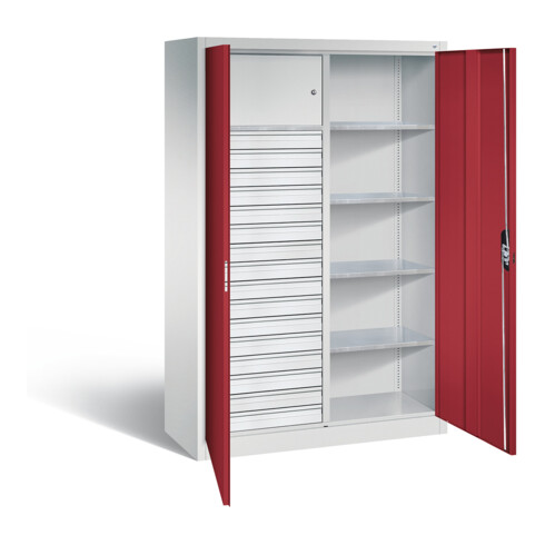 C+P Werkzeugschrank Acurado, H1950xB1200xT500mm, Front Rubinrot, Korpus Lichtgrau (8931-301)