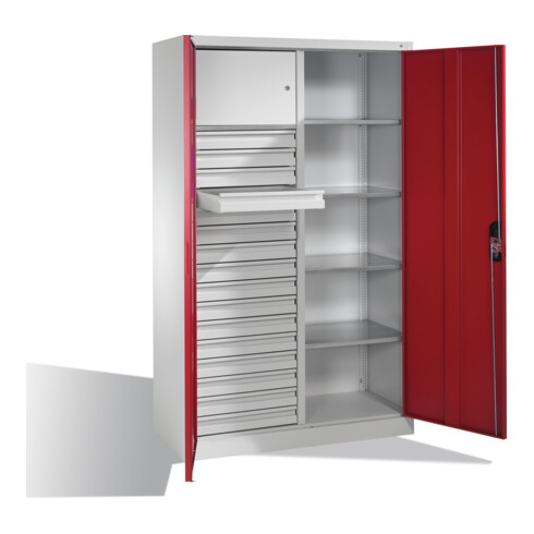 C+P Werkzeugschrank Acurado, H1950xB1200xT500mm, Front Rubinrot, Korpus Lichtgrau (8931-301)