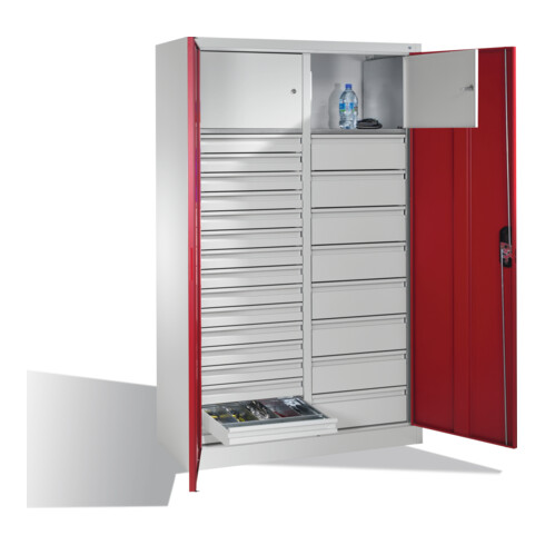 C+P Werkzeugschrank Acurado, H1950xB1200xT500mm, Front Rubinrot, Korpus Lichtgrau (8931-302)