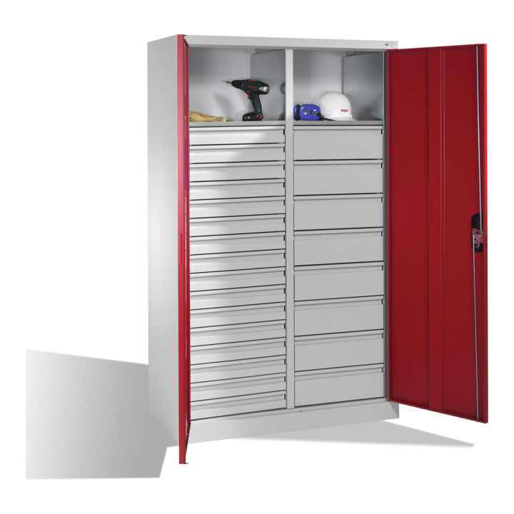C+P Werkzeugschrank Acurado, H1950xB1200xT500mm, Front Rubinrot, Korpus Lichtgrau (8931-303)