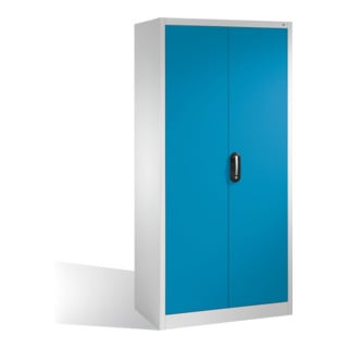 C+P Werkzeugschrank mit Drehtüren, 4 Böden und Garderobenstange, H1950xB930xT500mm Front Lichtblau Korpus Lichtgrau
