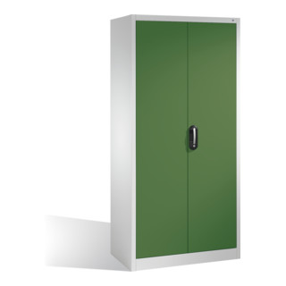 C+P Werkzeugschrank mit Drehtüren, 4 Böden und Garderobenstange, H1950xB930xT500mm Front Resedagrün Korpus Lichtgrau