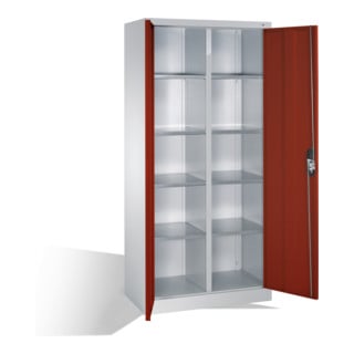 C+P Werkzeugschrank mit Drehtüren, innen 10 Fächer, H1950xB930xT500mm Front Rubinrot Korpus Lichtgrau