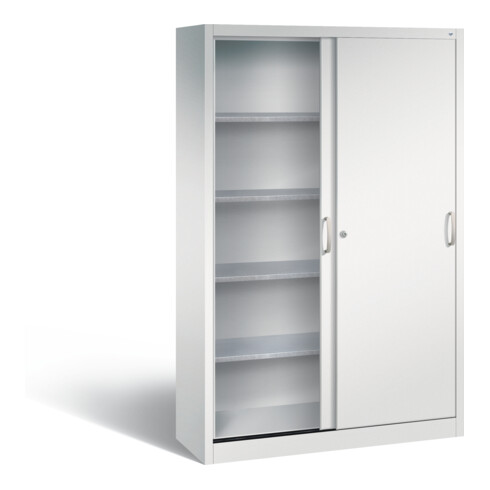 C+P Werkzeugschrank mit Schiebetüren innen 4 Böden Front Lichtgrau Korpus Lichtgrau